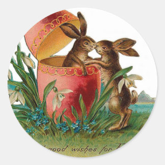 Sticker Rond Baiser de Bunny de Pâques Vintage