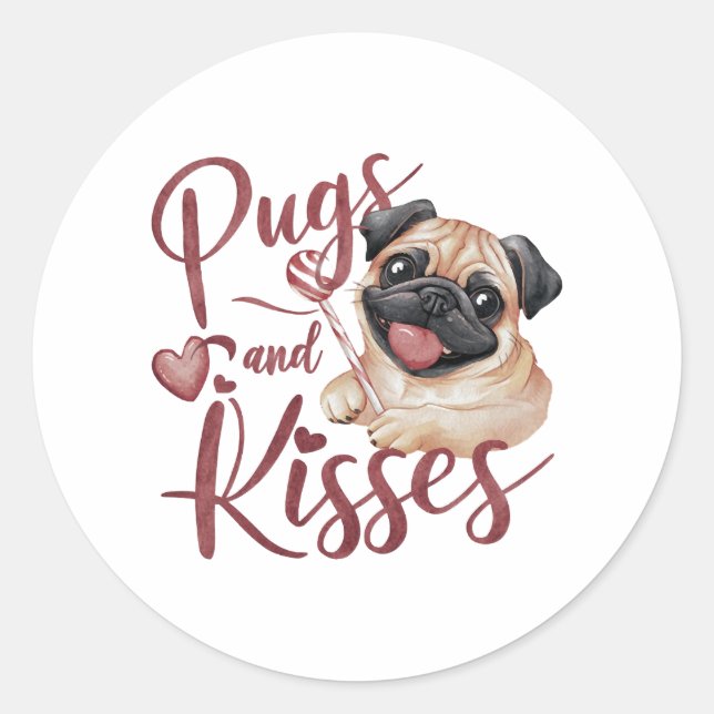 Sticker Rond baiser de chien .Carlins & baisers Aquarelle Tee (Devant)