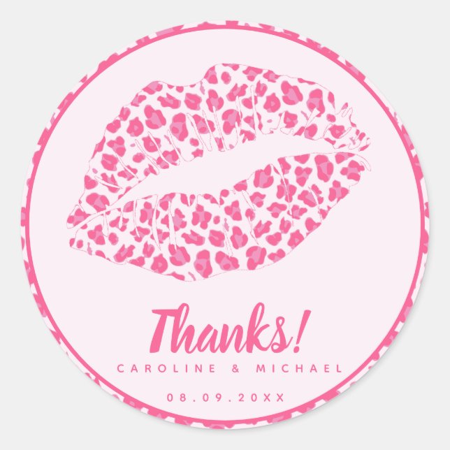 Sticker Rond Baiser de léopard rose - Merci Mariage (Devant)