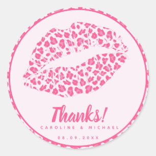 Sticker Rond Baiser de léopard rose - Merci Mariage