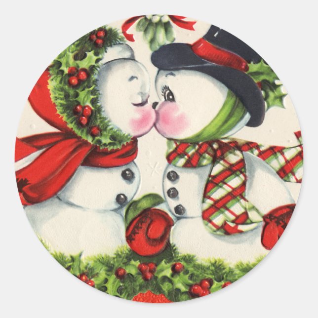 Sticker Rond Baiser de Noël Vintage (Devant)