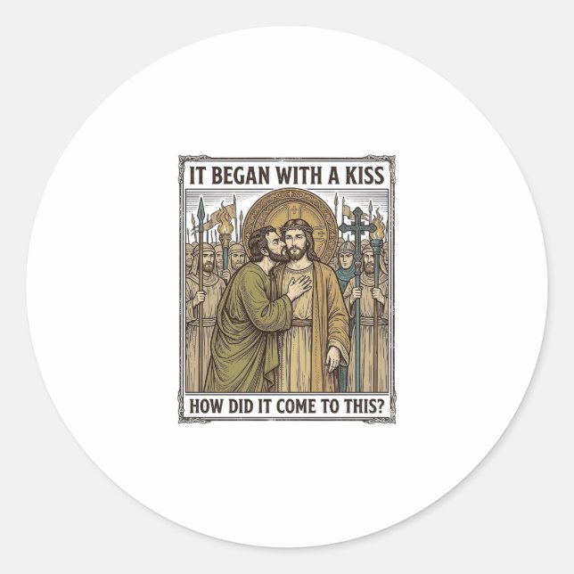 Sticker Rond Baiser de trahison biblique vintage (Devant)