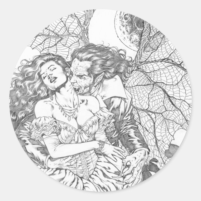Sticker Rond Baiser de Vampire par Al Rio - Vampire et Art fémi (Devant)