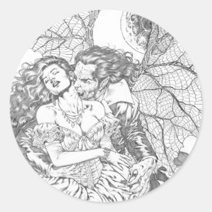 Sticker Rond Baiser de Vampire par Al Rio - Vampire et Art fémi