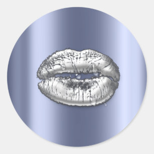 Sticker Rond Baiser Lèvres Argent Bleu Maquillage Artiste goutt