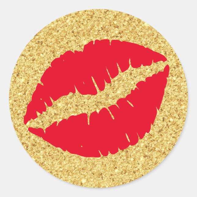 Sticker Rond Baiser Rouge Pailleté Or (Devant)