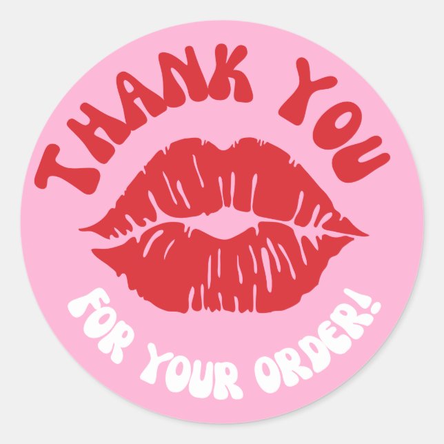 Sticker Rond Baiser rouge rose de marque "Merci pour votre comm (Devant)