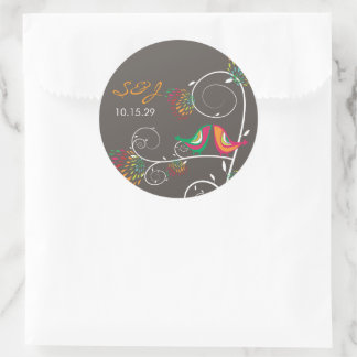 Sticker Rond Baiser Whimsical coloré Mariage Oiseaux d'été