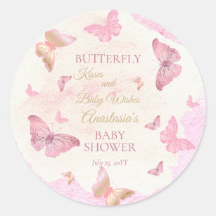 Sticker Rond Baisers à papillon et voeux de bébé Baby shower fi