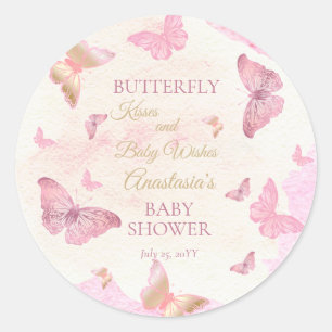 Sticker Rond Baisers à papillon et voeux de bébé Baby shower fi