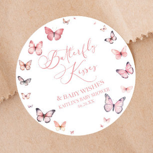 Sticker Rond Baisers à papillon et voeux de bébé Baby shower ro