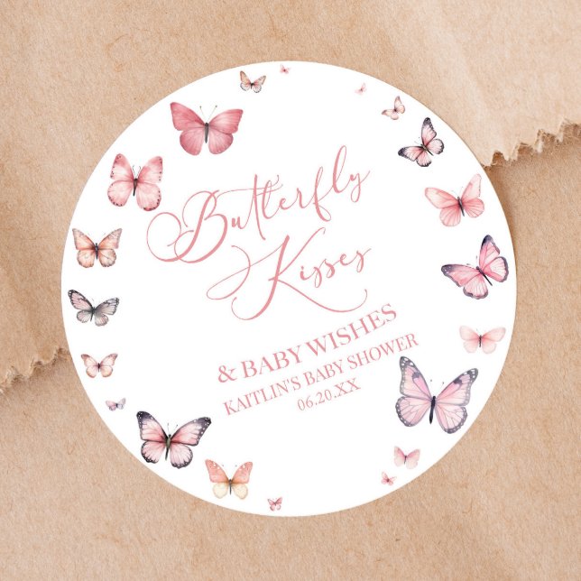 Sticker Rond Baisers à papillon et voeux de bébé Baby shower ro (Créateur téléchargé)