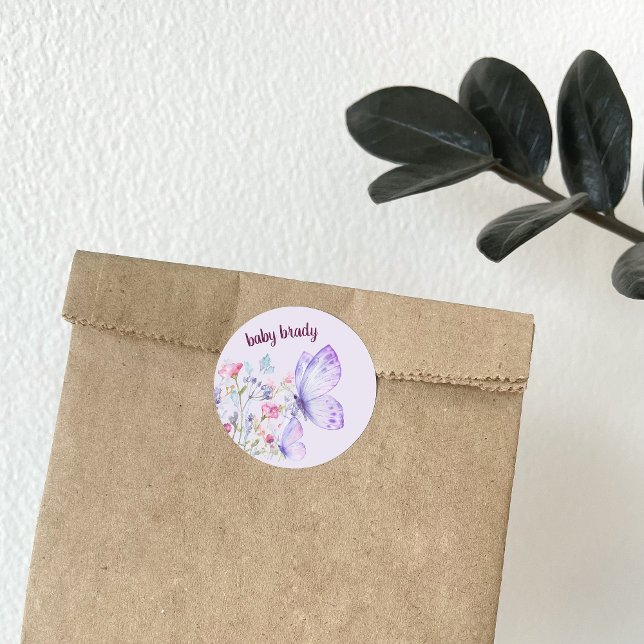Sticker Rond Baisers à papillon et voeux pour bébé | Papillon p (Créateur téléchargé)
