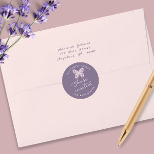 Sticker Rond Baisers à papillon + Voeux pour bébé Enveloppe vio