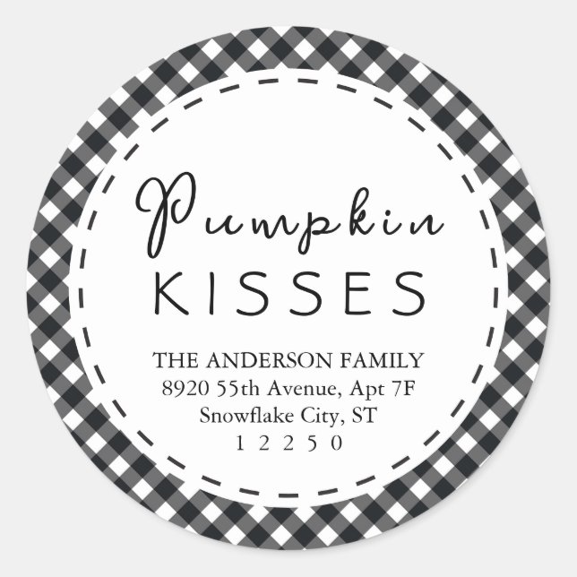 Sticker Rond Baisers citrouilles |Thanksgiving noir et blanc (Devant)