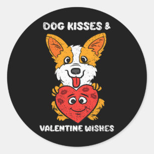 Sticker Rond Baisers De Chien Et Saint Valentin Souhaite Corgi