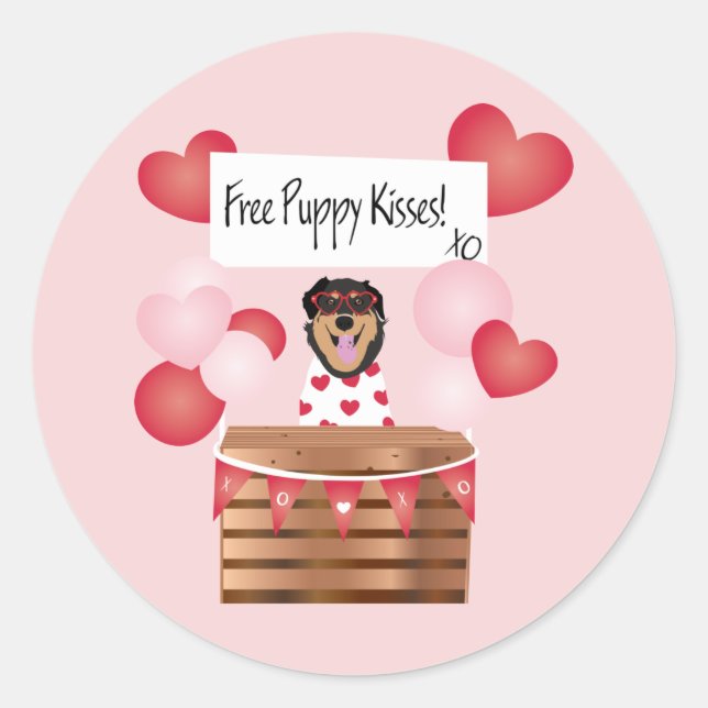 Sticker Rond Baisers de chiot gratuit Valentine Chien (Devant)