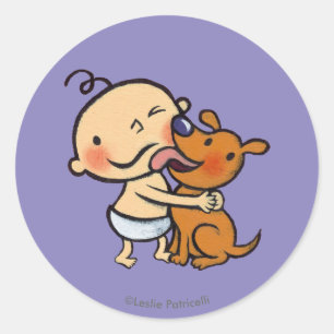 Sticker Rond Baisers de chiots pour le bébé