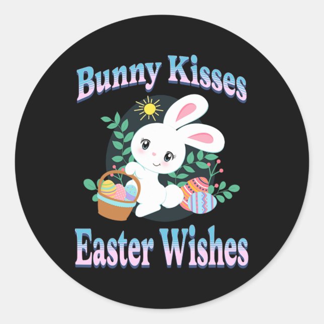 Sticker Rond Baisers de lapin Pâques souhaite de mignons oeufs  (Devant)