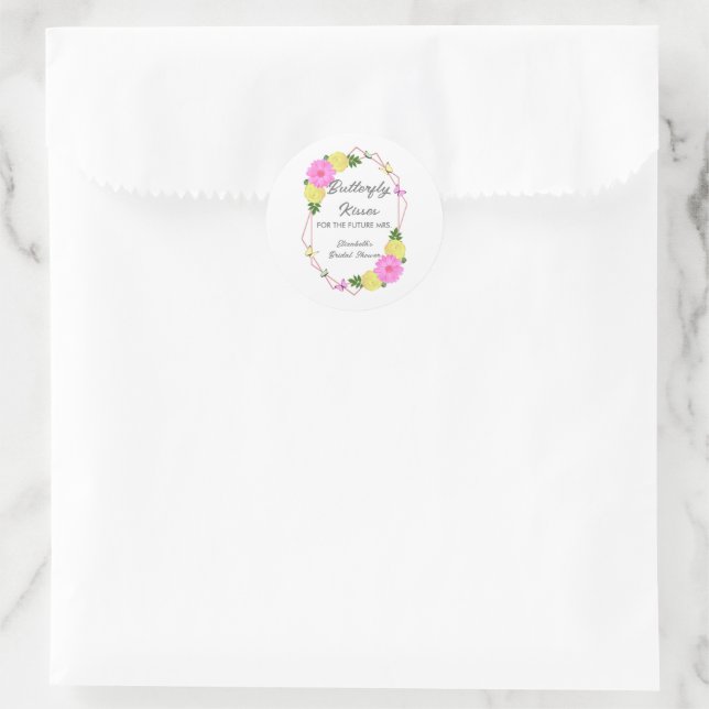 Sticker Rond Baisers de papillon pour la future Mme Shower de m (Sac)