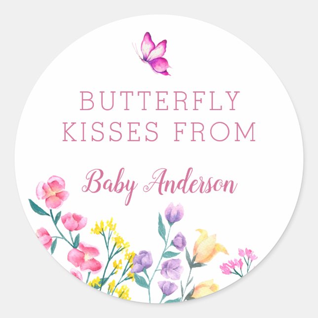 Sticker Rond Baisers de papillon rose Faveur de Baby Shower de  (Devant)