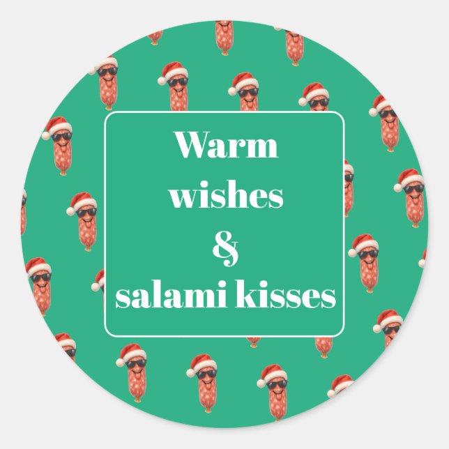 Sticker Rond Baisers drôles de salami apéro Noël (Devant)