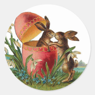 Sticker Rond Baisers vintages de lapins d'oeufs et de Pâques