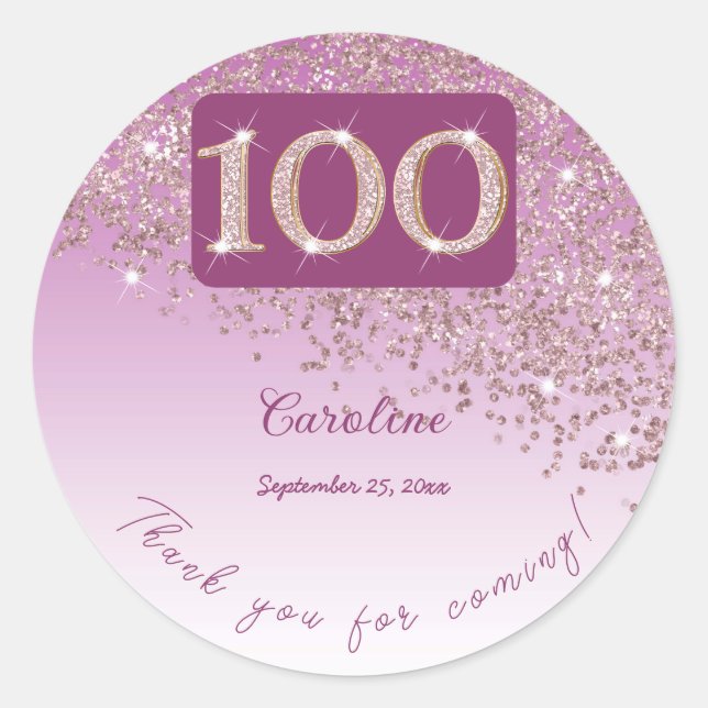 Sticker Rond Baisse de la Parties scintillant Rose d'or, 100e a (Devant)
