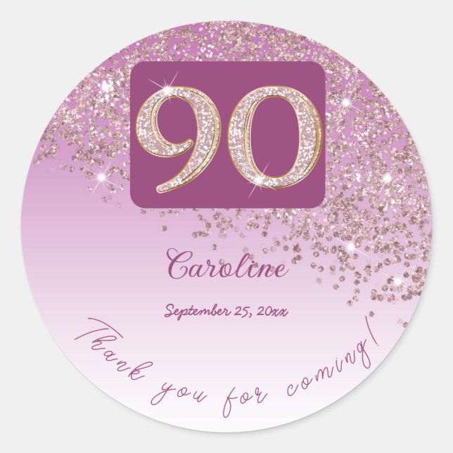 Sticker Rond Baisse de la Parties scintillant Rose d'or, 90e an (Devant)
