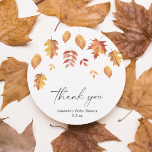 Sticker Rond Baisse du baby shower d'automne feuille - Merci