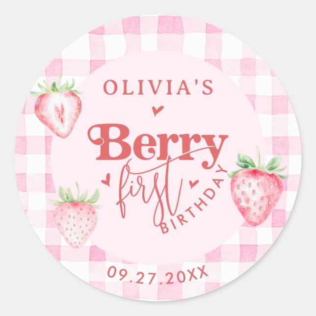 Sticker Rond Baisy mignonne fraise Premier Briquet (Devant)