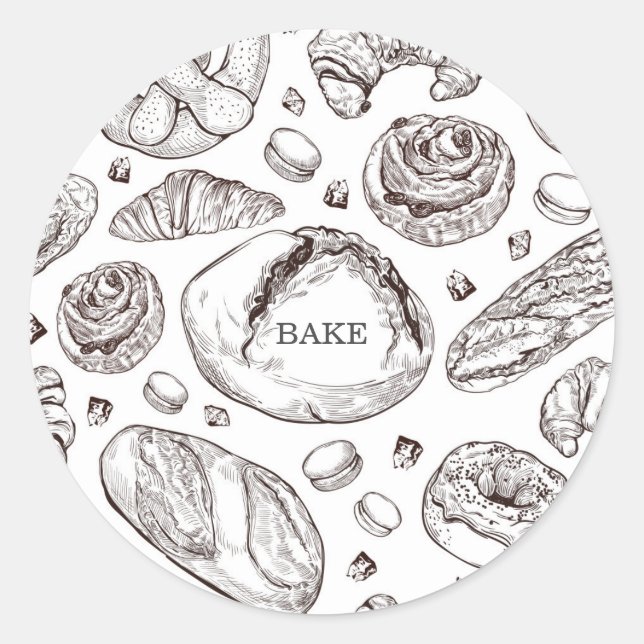 Sticker Rond Bake Hand Drawn Pastries Food Label (Devant)