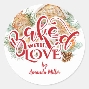 Sticker Rond Baked With Love Christmas Cookie Cadeau