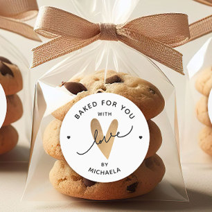 Sticker Rond Baked With Love Faux Gold Heart Cadeau Personnalis
