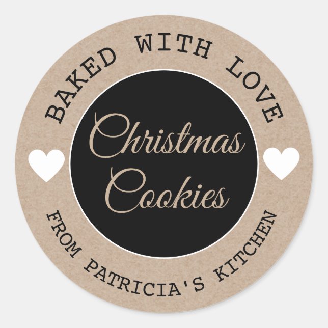 Sticker Rond Baked With Love Kraft Paper Christmas Cookies (Devant)