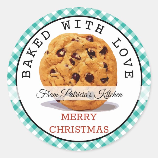 Sticker Rond Baked With love Noël Cookies En vichy vert (Devant)