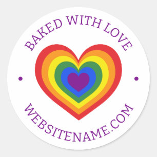 Sticker Rond Baked With Love Rainbow Heart Custom Website