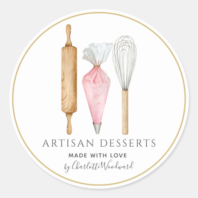 Sticker Rond Bakery Pastry Chef Baking Utensils Product Label (Devant)
