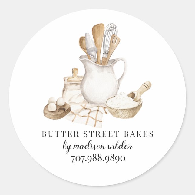 Sticker Rond Bakery Pastry Chef  Watercolor (Devant)
