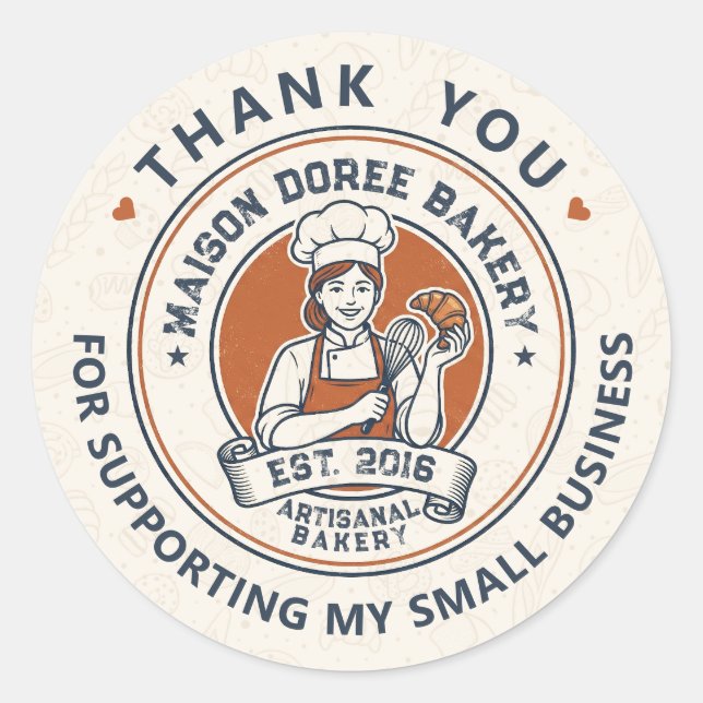 Sticker Rond Bakery Store Pastry Chef Dessert Sweets Thank You (Devant)