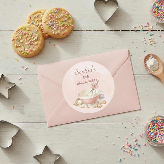 Sticker Rond Baking Party Girls Birthday Elegant Bowl & Whisk  (Créateur téléchargé)