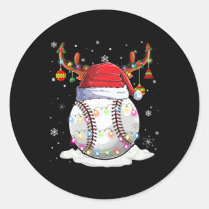 Sticker Rond Bal de baseball Santa Hat Reindeer lumières de Noë
