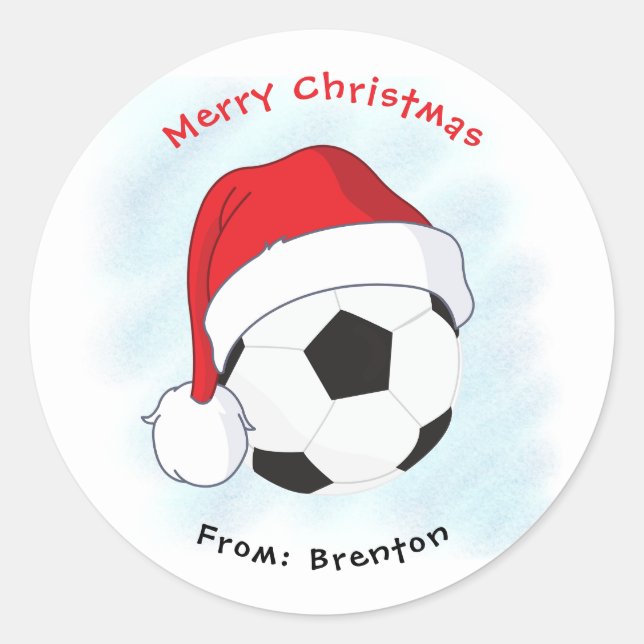 Sticker Rond Bal de football de Santa Hat Joyeux Noël (Devant)