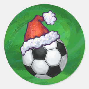Sticker Rond Bal de football Santa Chapeau sur Vert