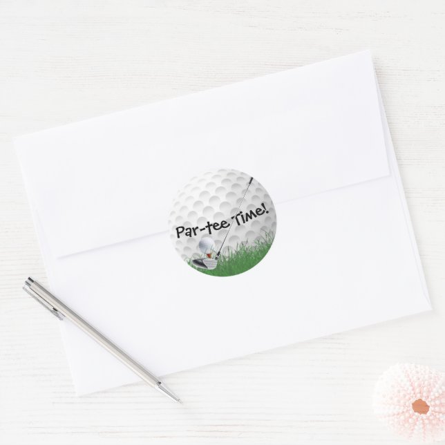Sticker Rond Bal De Golf Avec Tee En Herbe (Enveloppe)