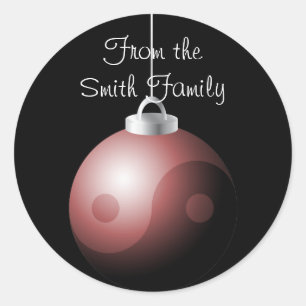 Sticker Rond Bal de Noël de Yin Yang en rouge