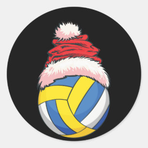 Sticker Rond Bal de volley-ball de Noël Santa Hat Funny Sport X