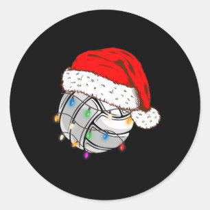 Sticker Rond Bal de volley-ball de Noël Santa Hat Funny Sport X