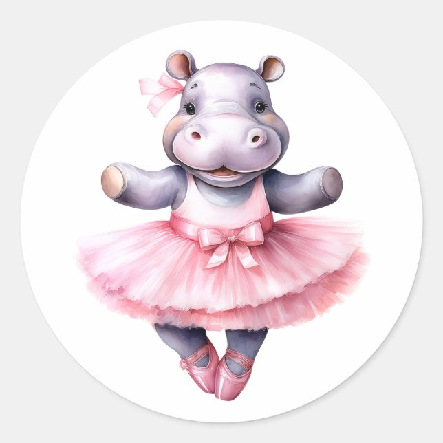 Sticker Rond Bal hippo de danse (Devant)