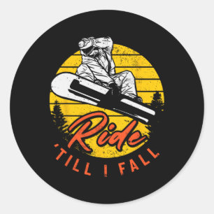 Sticker Rond Balade Jusqu'À L'Automne Sports D'Hiver Snowboard